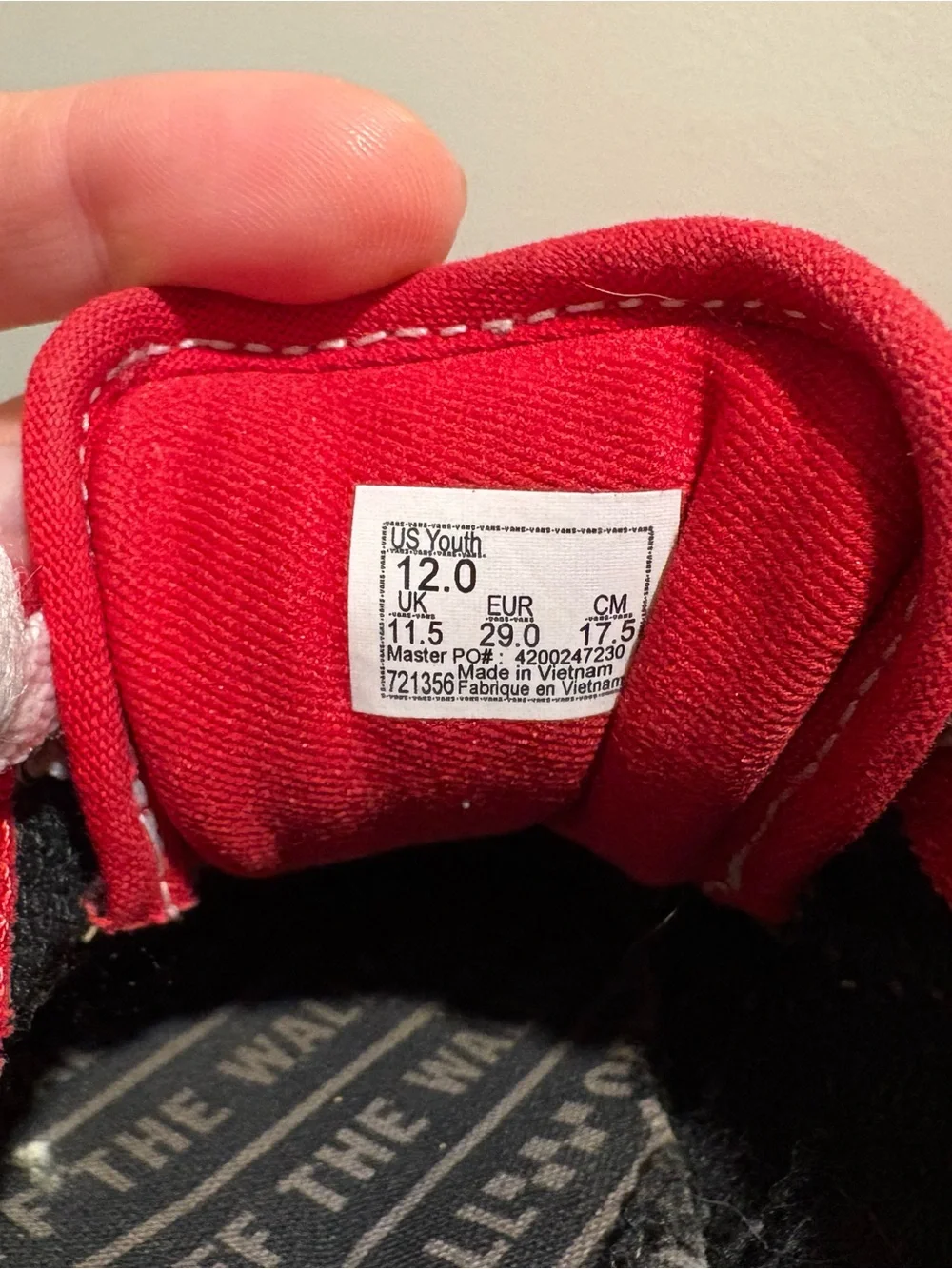 Vans Little Kids Size 12 Low-Top Canvas Sneakers — Red with checkered sole